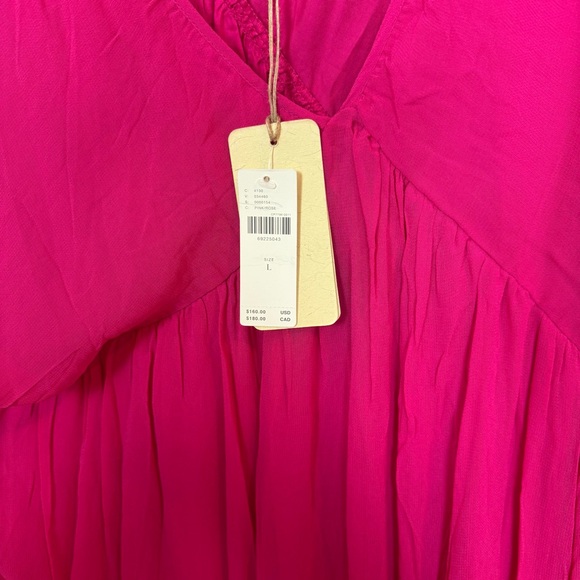 NWT Anthropologie Let Me Be Fuchsia Pink V-Neck Babydoll Mini Dress - Large - Picture 8 of 10